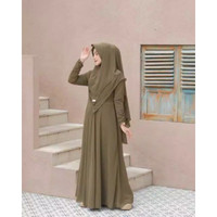 GAMIS DRESS POLOS SYARI JUMBO VANIA JILBAB 2 LAYER POLOS HIJAU ARMY