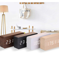 JD-03 Jam Meja Motif Kayu Coklat Tua Digital Led Weker / Desain Wood Alarm LED