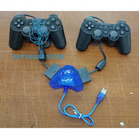 TERBAIK [ 2Pcs] Stik PS2 Tw Hitam Getar + Converter USB 2 Slot
