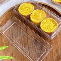 Tray mika panjang cocok untuk mochi, bolgul, slice cake uk 14,5 x 5,5 x 5 cm ~ 10 PCS