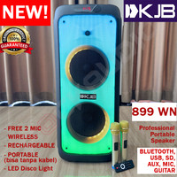 KJB 899 WN PORTABLE SPEAKER BLUETOOTH 899WN RECHARGEABLE , FREE 2 WIRELESS MICROPHONE , LED DISCO LIGHT , REMOTE CONTROL