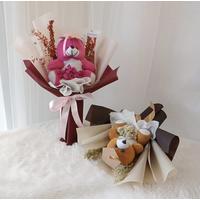 Buket Boneka Edelweis Rustic Lona Medium Pink - Putih, Boneka Pink