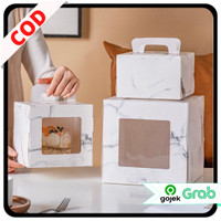 KAISSO - KOTAK KUE MEWAH ELEGAN MIKA DENGAN HANDLE CAKE BOX PACKAGING MARBLE WINDOW AESTHETIC