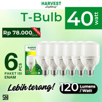 PAKET ISI 6 - 40W Kapsul HARVEST LIGHTING T Bulb Lampu LED 40 Watt Bohlam Putih