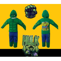 Ready SETELAN BAJU KOSTUM BUSA HULK ANAK LENGAN PANJANG TOPENG KAIN