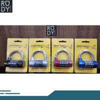 Gembok Kombinasi Stainless 65mm 5 kode Resettable 06-4H / Gembok Pintu / Lemari / Laci / Jendela / Pagar