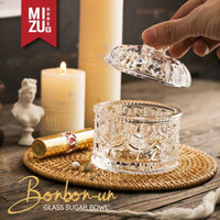 MIZU BONBON-UN Glass Sugar Bowl Glass Jar Toples Kaca Kecil Toples Gula Toples Cemilan Kaca Tempat Kapas Toples Cantik HOME DECOR