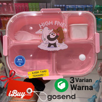 iBuy Miniso We Bare Bears Ice Bear Grizzly Panda Bento Lunch Box Kotak Bekal Tempat Makan 4 Sekat Sendok Garpu 1600ml