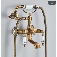 Retro Antique Brass Black Bronze Bathtub Shower Faucets Set Dual Knobs Mixer
