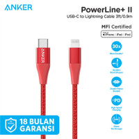 Anker PowerLine+ II Kabel Data Charger iPhone Type C to Lightning Fast Charging PD 20W MFi include Pouch