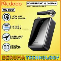 MCDODO Powerbank 25.000mAh Fast Charging 100w Digital Display Power Bank Mini Built In Cable Dual Port PD QC For Android iPhone