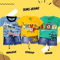 ORIGINAL PAKET 3 PCS BAJU SETELAN ANAK COWOK SEMI JEANS KAOS MOTIF RANDOM