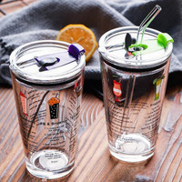 Tumbler Gelas Kaca dan Sedotan Motif Animasi H482 450 ml