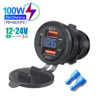 Charger Motor 3 Port 1 USB Type C dan 2 Port USB with Voltmeter