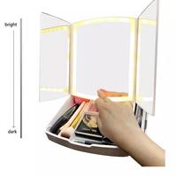 Kaca Cermin Rias Travel Portable Lighted Makeup Mirror Dimming Dimmer Led Lampu Tri Fold 3 Warna Termurah Ready Terbaik