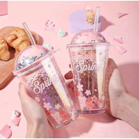 Mug Gelas Air Minum Anak Kaca Animal Anti Tumpah Motif Karakter Unicorn Dinasour Paus Gratis Sedotan