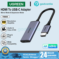 UGREEN Kabel Converter HDMI Male To USB C Female Adapter 4K 60Hz 70693 For Laptop Layar Monitor Tv