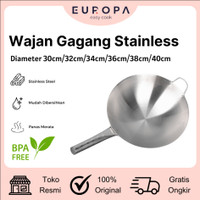 EUROPA Wok Kuali Wajan Penggorengan Full Stainless Steel Wajan Besar Tebal Long Handle 30-40 cm