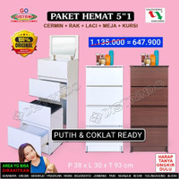 DISTRINDO Meja Rias Minimalis dengan Drawer Penyimpanan + Kursi