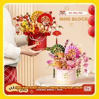 LOZ Mini Block (DEKORASI BUNGA IMLEK / SINCIA) 1964-1965 Chinese New Year Lunar Flower Buket CNY Gift Home Decor Decoration Hiasan Mainan Balok Edukasi Building Brick Hadiah Cute Toy