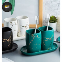 kb Set Gelas Tempat Sikat Gigi Marble Mewah Brushing Cup Washing Cup Mewah Gelas + Tray