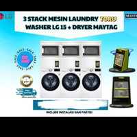 paket usaha laundry self service 3 stack LG 15 dan maytag 15 kg sistem qris lengkap partisi