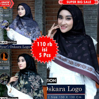 READY STOCK!! BIG SALE PROMO HIJAB SEGI EMPAT VOAL SYARI MOTIF BLACK EDITION METAL LOGO 110rb 5pcs