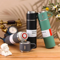 Insulated Thermos with Three Lids - 24 Hour Hot/Cold Retention, Stainless Steel Gift Packaging