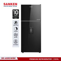 Sanken Kulkas 2 Pintu SK-450GWBK Lemari Es Inverter Tempered Glass