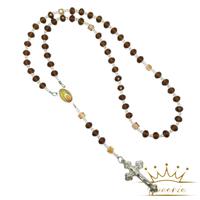 Rosario Salam Maria | Kalung Doa Katolik | Rosario Ceko Crystal Coklat 8mm