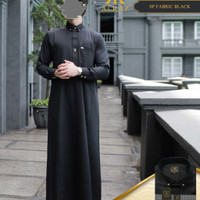 Gamis/ Jubah Pria Lengan Manset Katun Premium Semi Woll + Alraz Jubah Ekslusif Desain BARAKBAH HITAM 1071