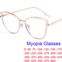 Cat Eye Prescription Myopia Glasses Clear Frame Brand Designer Anti Blue Light Short-Sighted Glasses Women's Spectacle Frames -1