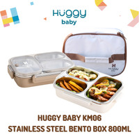 Huggy Baby Kotak Makan Anti Tumpah KM06 Stainless Steel Bento Box 800ml