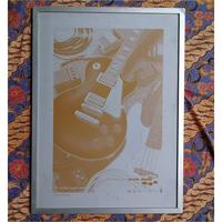 COLLECTOR EDITION poster plat besi monokrom GIBSON Les Paul dan FENDER Jazz Bass