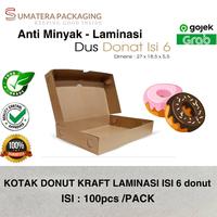 Kotak Donut Kraft Polos selipan utk 6biji donut isi 100pcs - kue donut donat