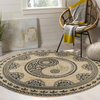 Else Ying Yang Yoga Meditation Sisal Handmade Flatweave Natural Jute Carpet Round Floor Mat Living Room Bedroom Sisal Area Rug