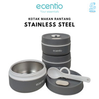 Ecentio Kotak Makan Rantang Stainless Steel 304 Anti Tumpah Lingkaran 3 Tingkat + Sendok Lipat Bebas BPA 11.5cm 300ml