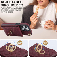Luxury Leather Drawstring Phone Casing Suitable for IPhone 15 14 Plus 13 12 11 Pro X XS Max XR 7 8 Plus Finger Ring Holder Short Drawstring Casing Soft Flip Card Storage Protective Case