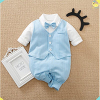 COD - Jumper bayi Tuxedo BIRU MUDA 0-18 bulan / Baju bayi laki laki lengan panjang Jumper bayi Baju pesta bayi/Babylovanta