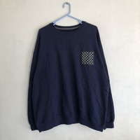Sashiko patch crewneck navy fruit of the loom big size