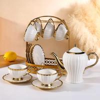 Set Teko Cangkir Cup Keramik Porselen Putih Gold Kado Nikah Hampers Lebaran Wedding Gift