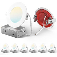 Amico 6 Pack 4 Inci Lampu Tersembunyi Led Nilai Api Dengan Kotak Persimpangan Peringkat Api 2 Jam Lampu Langit langit Ultra Tipis 5Cct Dapat Dipilih 900Lm Dapat Diredupkan Lampu Downlight Wafer Tanpa Can Etl Fcc Tidak Perlu Tenmat