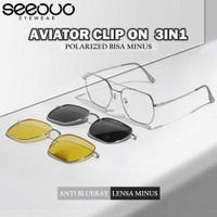 Seeouo Kacamata Style Aviator Clip On 3IN1 Polarized Night Vision Antiradiasi Blueray Metal Magnetic Metal Frame Bisa Minus 9003