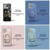[ REALME C2 | C11 2021 | C12 | C20 | C21Y | C25 | C25S | C25Y | C30 | C31 | C33 | C35 ] SOFTCASE TPU LIST CROME COLOUR CASE GLOSSY KILAT CAMERA PROTECTION + STAND LUCKY CAT