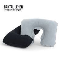 Bantal leher  - Bantal Leher Travel Angin Earplug Eyemask Inflatable Neck Pillow - Navy Blue