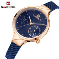 Jam Tangan Wanita Naviforce 5001 Mesh Band Analog Stainless - Blue Rosegold