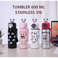 PREMIUM TUMBLER TERMOS PANDA CUP PARTY SEDOTAN DAN TALI 600 ML PORTABLE VACUUM CUP INSULATED BOTTLE HOT & COOL STAINLESS STEEL 316 / COFFEE TUMBLER / TERMOS TAHAN PANAS & DINGIN