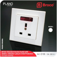BROCO Stop Kontak AC Plano E155 White Socket 3P Indikator Lampu