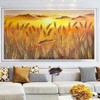 Lukisan Tangan Modern "Beautiful Wheat Field Sunset", 80x150 + Frame