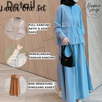 Laura One Set Bahan Katun Linen Wanita Setelan Atasan + Rok Muslim
